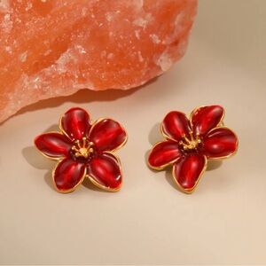 Elegant Red Floral Earrings